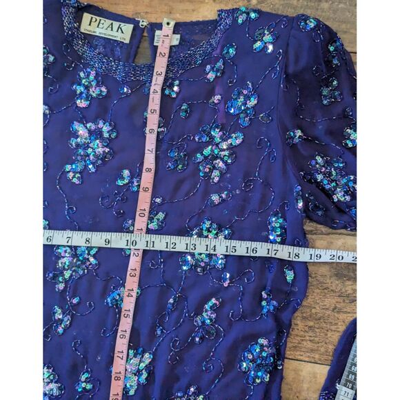 Vintage PEAK Starlink Hand-Beaded Tunic Top 10 Royal Blue Sequin Formal - Picture 3 of 5
